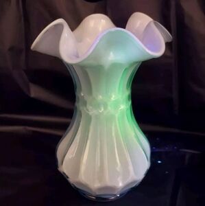Fenton Light Purple Overlay Cased Glass Vase Thumbprint Ruffled Rim UV Reactive